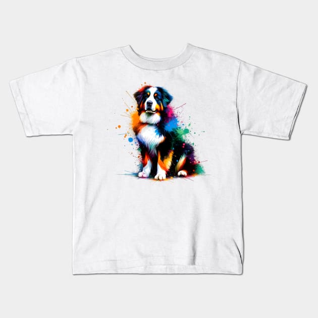 Colorful Estrela Mountain Dog in Splashed Paint Style Kids T-Shirt by ArtRUs